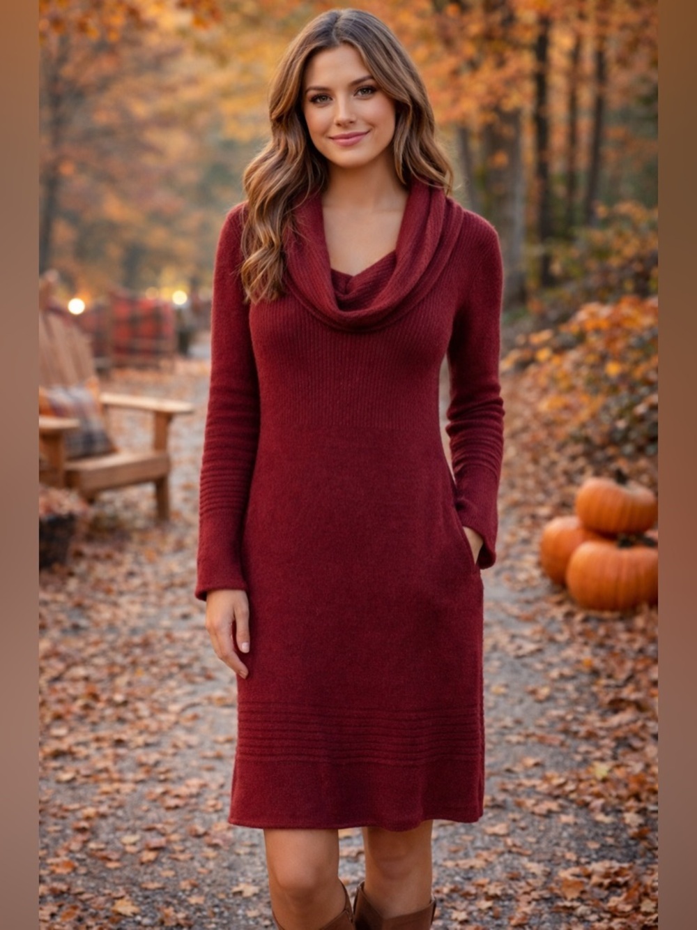 Alyn Paige Burgundy Cowl Neck Sweater Dress | Cozy Knit Fall Dress